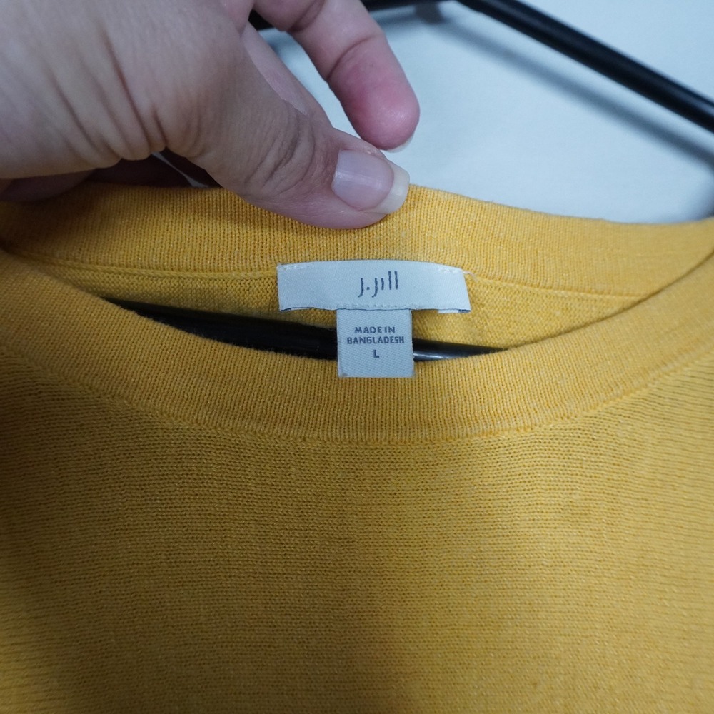 J. Jill Womens Yellow Linen Blend Relaxed 3/4 Sleeve Knit Sweater Large Coastal - Picture 8 of 9